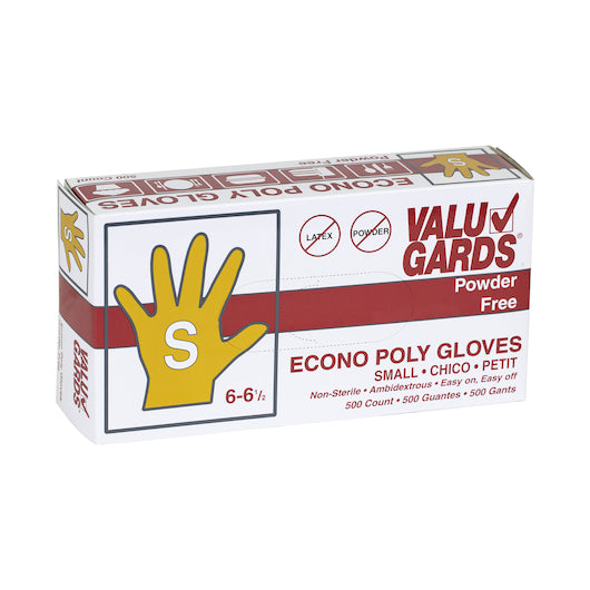 Handgards Wrist Length Disposable Loose Fitting Poly Clear Pf Small Gloves, 10 x 500 x 500 each Case - Disposables