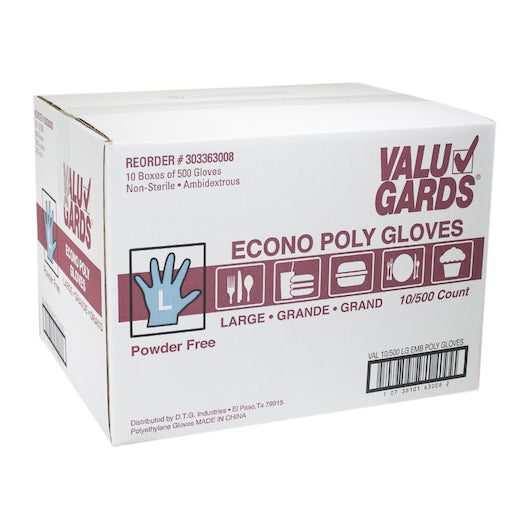 Valugards DISPOSABLE LOOSE FITTING POLY CLEAR PF Large GLOVES, 10 x 500 x 500 each Case - DOT product image 3