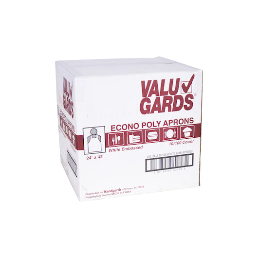 Valugards 24X42 Economy Poly Embossed White Light Duty Apron, 10 x 100 x 100 each Case - GS1 closed shipping case image