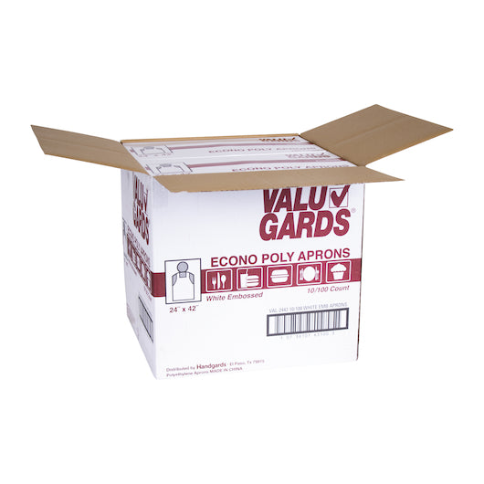 Valugards 24X42 Economy Poly Embossed White Light Duty Apron, 10 x 100 x 100 each Case - GS1 open-case image