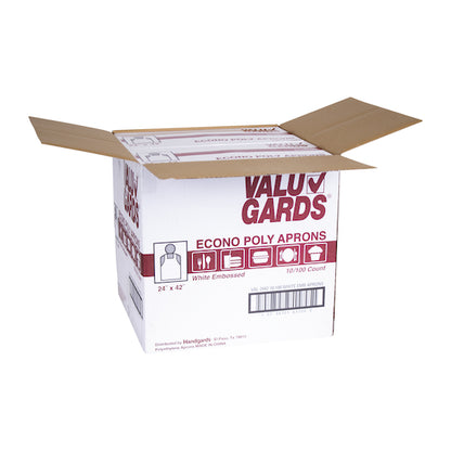Valugards 24X42 Economy Poly Embossed White Light Duty Apron, 10 x 100 x 100 each Case - GS1 open-case image