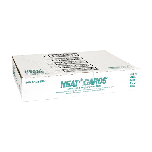Neatgards Low Density Poly Embossed 15.5 Inch X 20 Inch Adult White Bib, 1 x 500 x 500 each Case - GS1 closed shipping case image