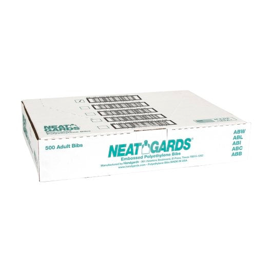 Neatgards Low Density Poly Embossed 15.5 Inch X 20 Inch Adult White Bib, 1 x 500 x 500 each Case - GS1 closed shipping case image