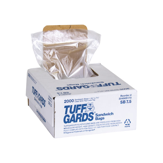 Hgi Handgards TuffGards 6.5 Inch X 7.5 Inch Clear with Flip-Lock Top Flat Pack High Density Sandwich Bag, 1 x 2000 x