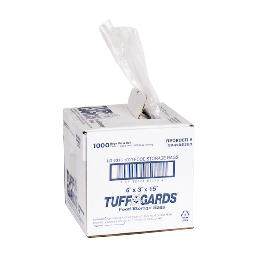 Tuffgards 6 Inch X 3 Inch X 15 Inch.6 Mil Low Density Roll Pack Easy Tear Clear Food Storage Bag, 1 x 1000 x 1000 each