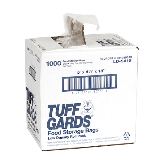 Tuffgards 5 Inch X 4.5 Inch X 18 Inch.6 Mil Low Density Roll Pack Easy Tear Clear Food Storage Bag, 1 x 1000 x 1000 each