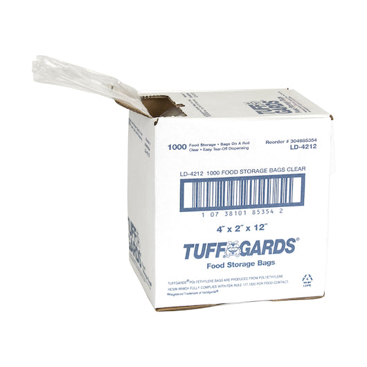 Tuffgards Low Density Poly Roll 4 Inch X 2 Inch X 12 Inch Food Bag, 1 x 1000 x 1000 each Case - Disposables