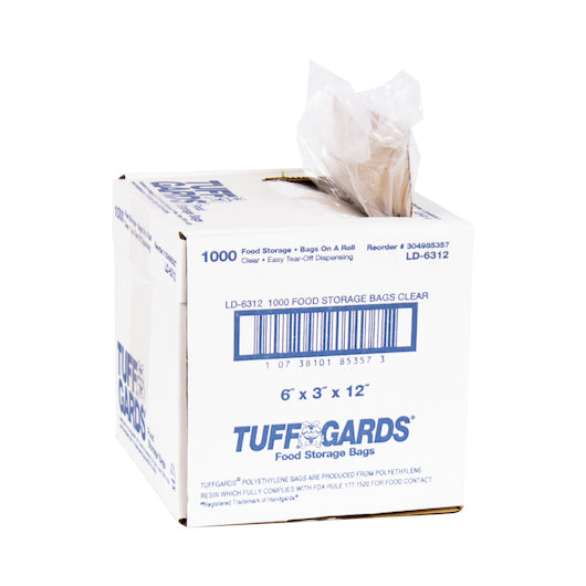 Tuffgards 6 Inch X 3 Inch X 12 Inch.6 Mil Low Density Roll Pack Easy Tear Clear Food Storage Bag, 1 x 1000 x 1000 each