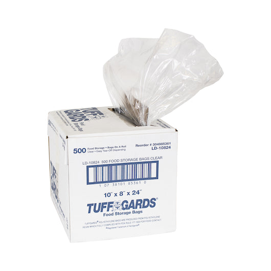 Tuffgards 10 Inch X 8 Inch X 24 Inch 1.2ML Roll Pack Clear Food Storage Bag, 1 x 500 x 500 each Case - Disposables