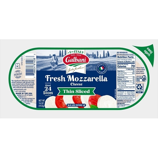 Galbani Fresh Mozzarella Thin Sliced Log, 6 x 16 oz Case - Cheese & Dairy