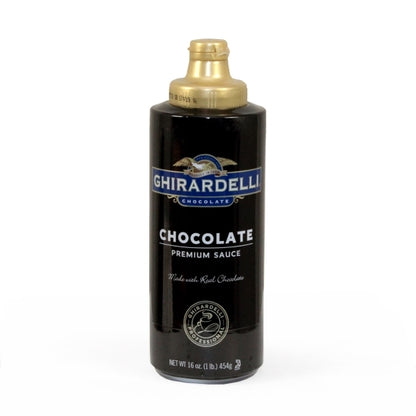 Ghirardelli Squeeze Bottle Black Label Chocolate Sauce, 12 x 16 oz Case - Condiments & Sauces
