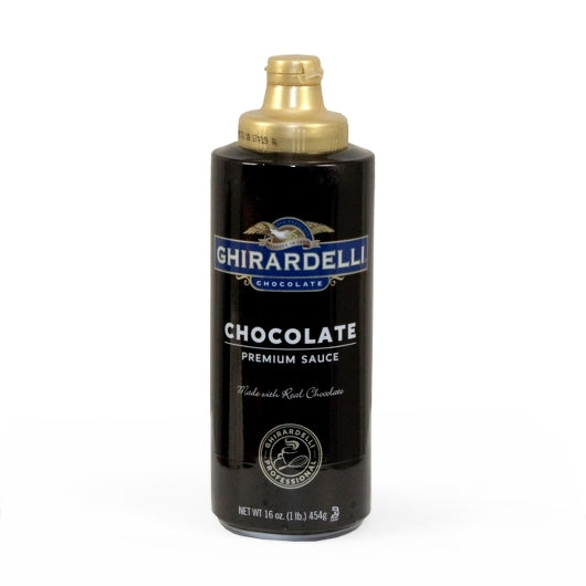 Ghirardelli Squeeze Bottle Black Label Chocolate Sauce, 12 x 16 oz Case - Condiments & Sauces