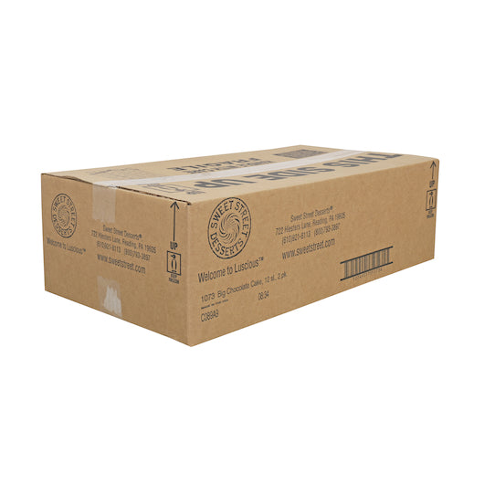 Sweet Street 10 Inch Big 6 Layer Iced Chocolate Cake, 12 Slices per Cake, 2 x 8.3 lb Case - GS1 closed shipping case image