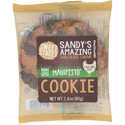 Sweet Street Sandy's Amazing, Kosher, Non-GMO, Individually Wrapped, Chocolate Chunk Manifesto Cookie, 48 x 1 each Case