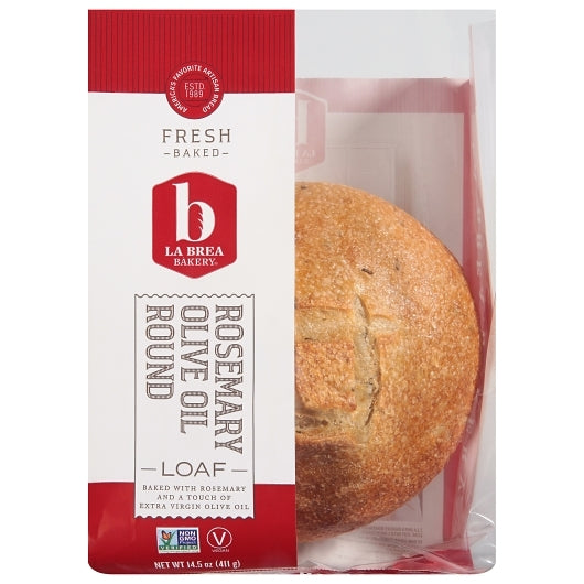 Labrea Bakery Unsliced Round Rosemary Olive Oil Parbaked Loaf, 12 x 14.5 oz Case - Breads, Rolls & Buns