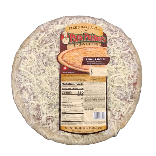 Papas Primos Large 4 Cheese Pizza, 6 x 30.9 oz Case - Prepared Foods