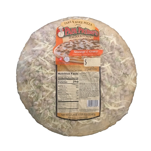 Papa Primos Large Sausage & Gravy Pizza, 6 x 31.3 oz Case - Prepared Foods
