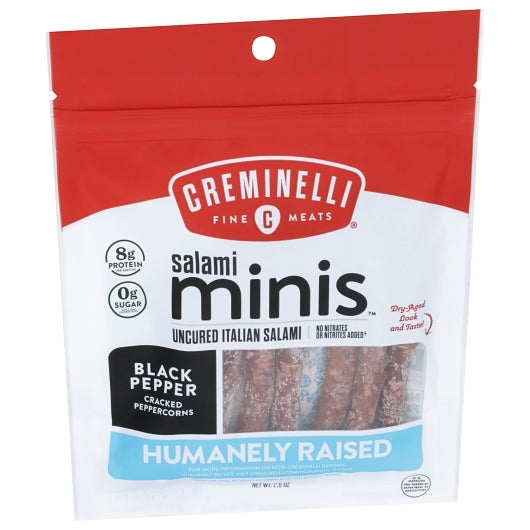 Creminelli Fine Meats Salami Minis Black Pepper Uncured Italian Salami, 12 x 1 each Case - Frozen Meat & Seafood