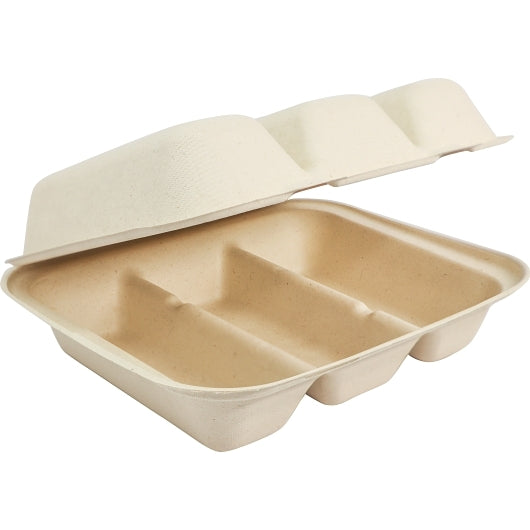 World Centric 8x7x3" 3-Compt Taco Take Out, 6 x 50 each Case - Plates Bowls