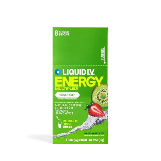 Liquid I.V. Sugar Free Strawberry Kiwi Energy Electrolyte Drink Mix 8 Count, 12 x 8 x 0.49 oz Case - Pantry Ingredients 