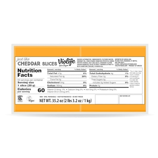 Violife Vegan Just Like Cheddar Slices, 5 x 2.2 lb Case - Cheese & Dairy