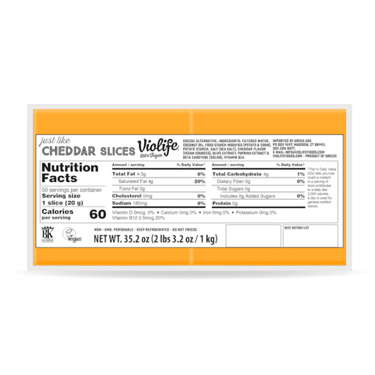 Violife Vegan Just Like Cheddar Slices, 5 x 1000 GR Case - Alternate product angle or state