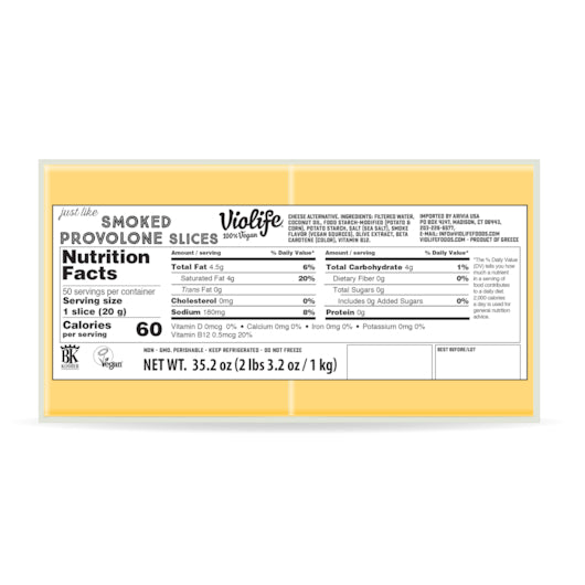 Violife Vegan Just Like Smoked Provolone Slices, 5 x 2.2 lb Case - Cheese & Dairy