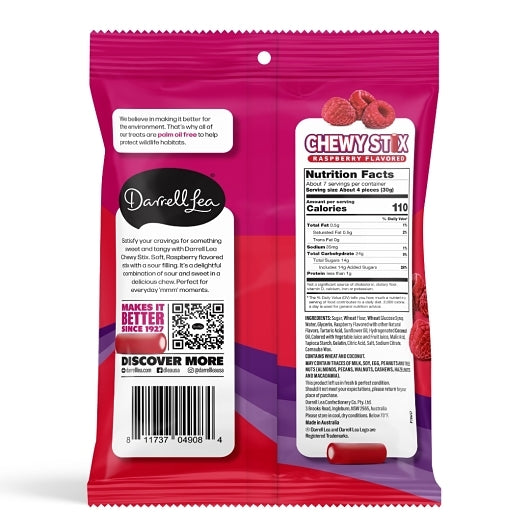 Darrell Lea Fabulicious Raspberry Sour Stix, 8 x 7 oz Case - DOT product image 7