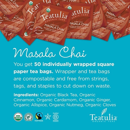 Teatulia Organic Masala Chai Standard Tea Bags, 50 x 1 each Case - DOT product image 3