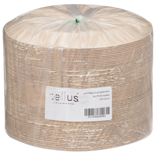 Tellus 3-Compartment Round Plate, 9 Inch, 500 Plates, 4 x 125 each Case - Plates Bowls - image 2