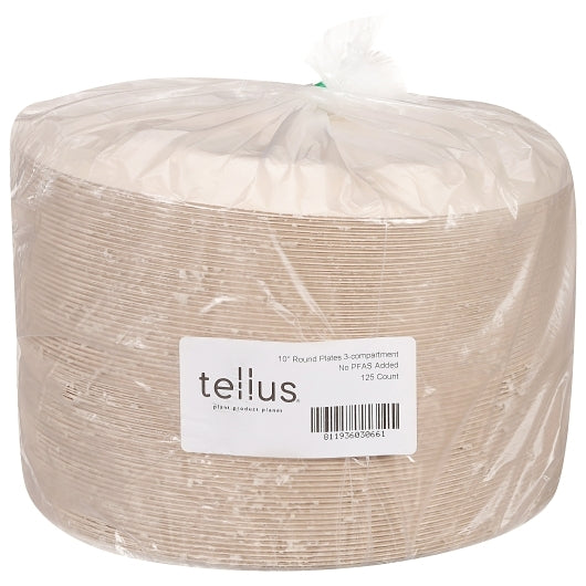 Tellus 3-Compartment Round Plate, 10 Inch, 500 Plates, 4 x 125 each Case - Plates Bowls