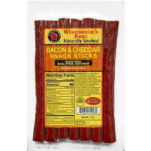 Wisconsin's Best Bacon & Cheddar Beef Snack Sticks, 12 x 7 oz Case - Meat Snacks - image 2