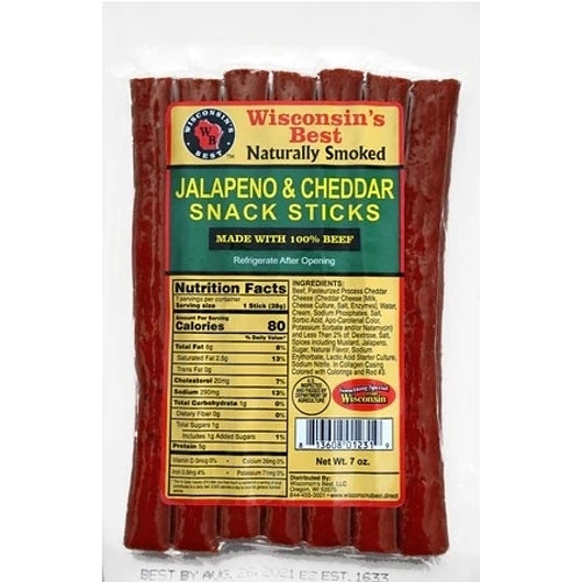 Wisconsin's Best Jalapeno & Cheddar Beef Snack Sticks, 12 x 7 oz Case - Meat Snacks - image 2