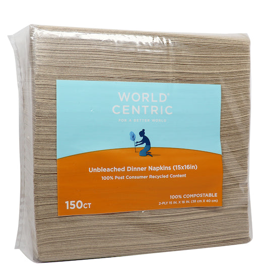 World Centric 4x8 Inch 2 Ply Unbleached Dinner Napkin, 20 x 150 each Case - Disposables