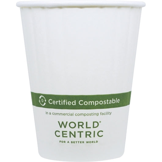 World Centric 12 Ounce Paper Compostable Double Wall Hot Cup, 25 x 40 each Case - Disposable Cups & Lids