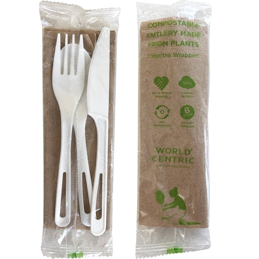 World Centric Assorted Cutlery (Knife, Fork, Spoon, Napkin), 250 x 1 each Case - Plates Bowls