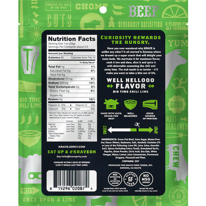 Krave Gourmet Chili Lime Beef Cuts, 8 x 2.7 oz Case - DOT product image 6