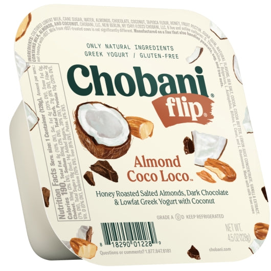 Chobani Flip Almond Coco Loco Low Fat Greek Yogurt, 12 x 4.5 oz Case - Cheese & Dairy