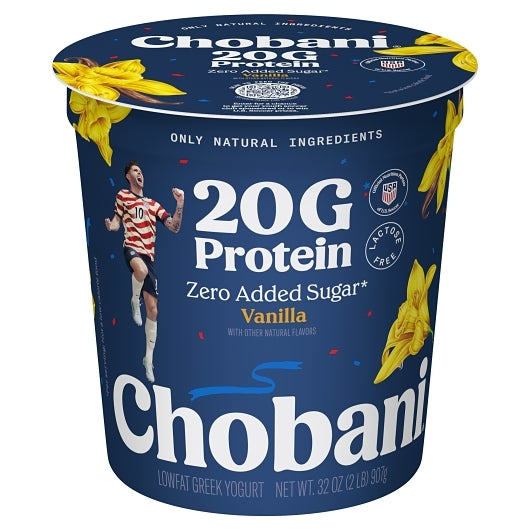 Chobani 20g Protein Low-Fat Vanilla Greek Yogurt, 6 x 32 oz Case - Cheese & Dairy