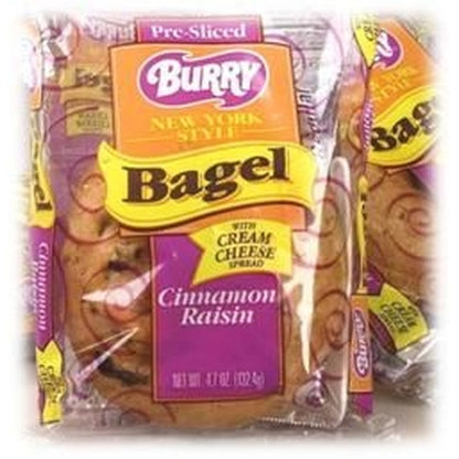 Burry Individually Wrapped & Sliced Thaw & Serve Cinnamon Raisin Bagel With Cream Cheese Packet, 24 x 4.6 oz Case - DOT product image 4