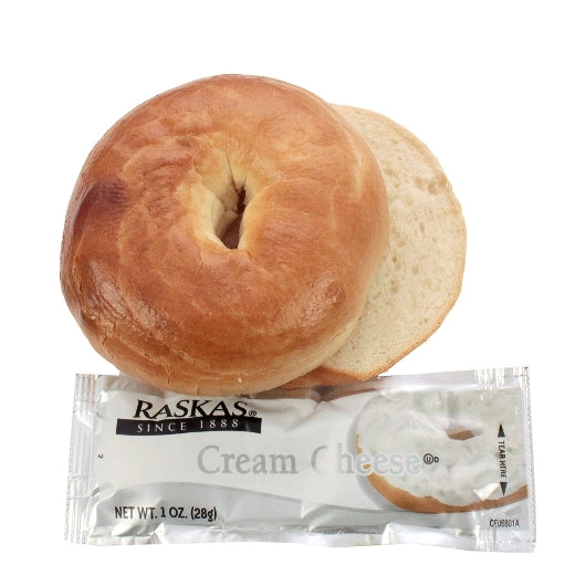 Burry Individually Wrapped Sliced Thaw & Serve Plain Bagel With Cream Cheese Packet, 24 x 4.6 oz Case - DOT product image 2