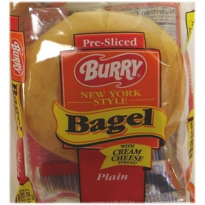 Burry Individually Wrapped Sliced Thaw & Serve Plain Bagel With Cream Cheese Packet, 24 x 4.6 oz Case - DOT product image 4