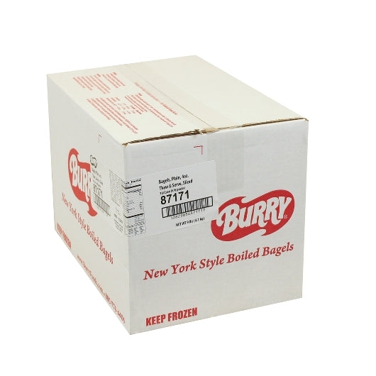 Burry Sliced Thaw & Serve Plain Bagel, 36 x 4 oz Case - GS1 closed shipping case image