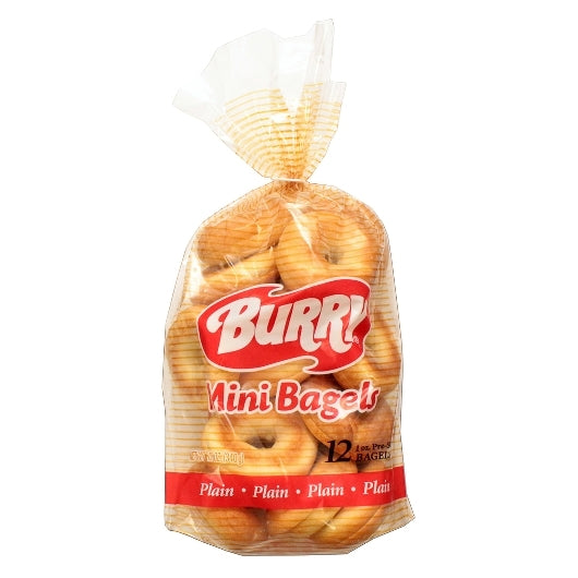 Burry Sliced Thaw & Serve Mini Plain Bagel, 168 x 1 oz Case - Breads, Rolls & Buns