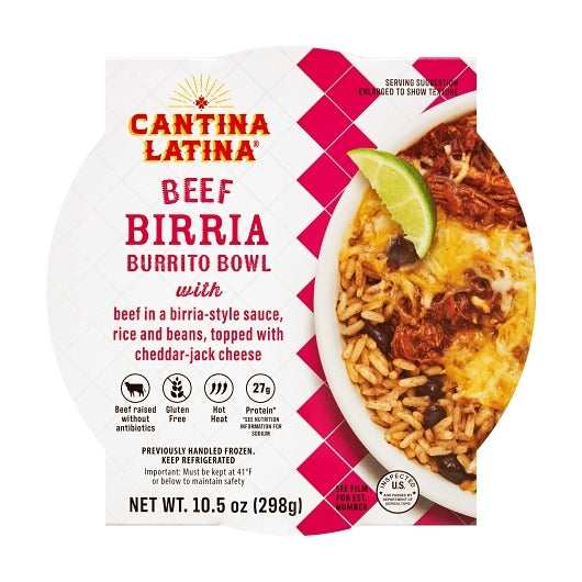 Cantina Latina Beef Birria Burrito Bowl, 8 x 10.5 oz Case - Plates Bowls