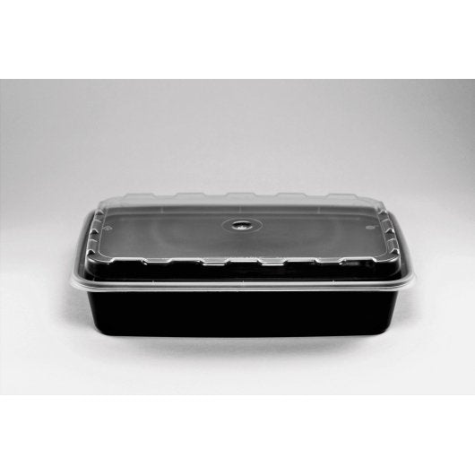 Cubeware 28 Ounce Rectangular Container Black Base With Clear Lid, 1 x 150 ST Case - Pantry Ingredients