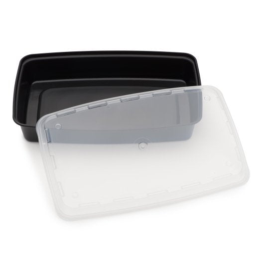 Cube Plastics 48 Ounce Rectangular Black Container With Clear Lid, 1 x 100 ST Case - Disposable Cups & Lids
