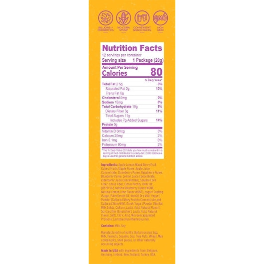 Nature's Garden Probiotic Lemonberry Yoggies Single Serve Bags, 6 x 12 x 0.7 oz Case - Disposables