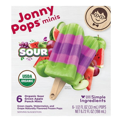 JonnyPops Organic Sour Green Apple Punch Minis Frozen Pops, 6 x 6 each Case - Frozen Fruit - image 2