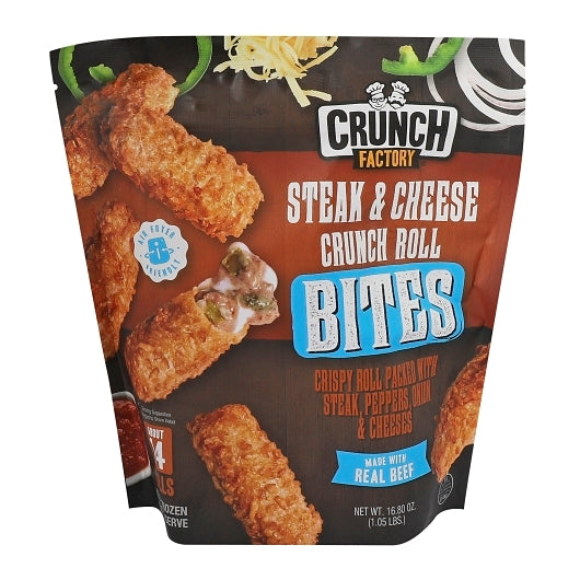 Crunch Factory Steak, Cheese, Onion & Pepper Roll Bites, 6 x 14 RL Case - Breads, Rolls & Buns